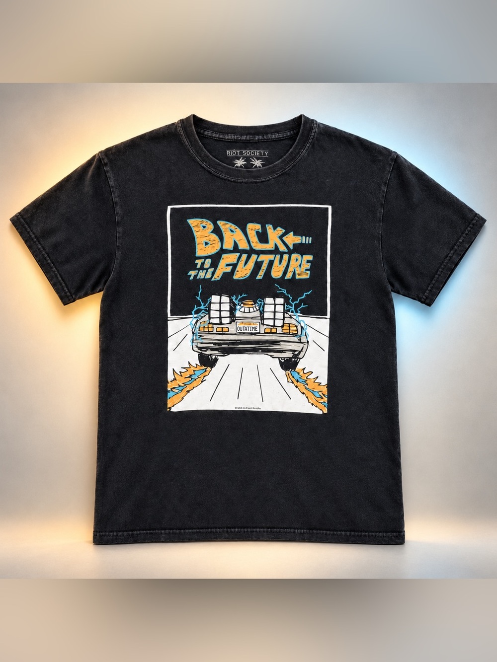 Riot Society Back to the Future Men’s Small Black Graphic T-Shirt DeLorean